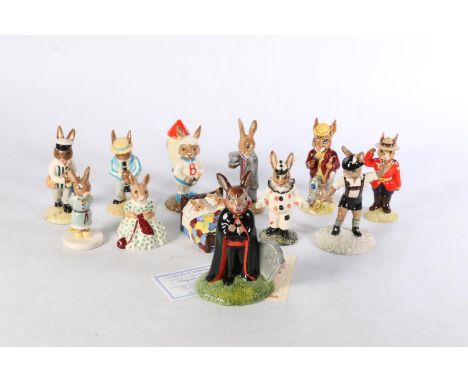 Twelve Royal Doulton Bunnykins models including Dracula Bunny Ltd (Jacobs The Shambles Whitby, limited edition number 126/500