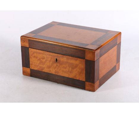 Victorian satinwood and rosewood trinket box, the lid opening to reveal a fret carved panel named for 'Helen Carmichael' and 