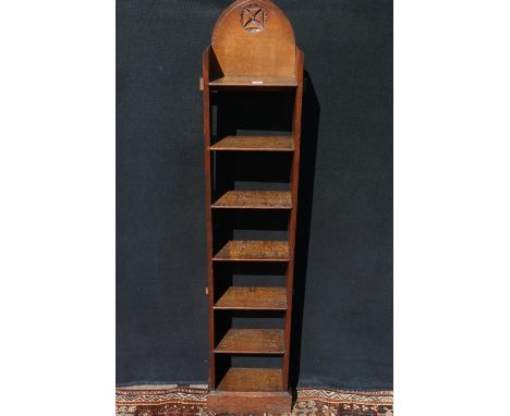 Masonic interest carved oak seven shelf Bible bookcase, having carved Maltese Cross roundel, and arched top, 160cm high. 