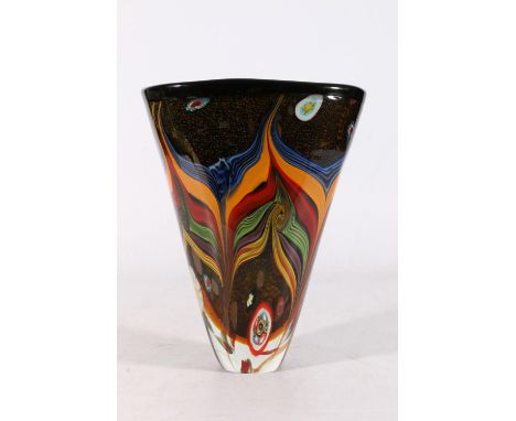 Mid Century Modern studio art glass vase with millefiori inclusions and swirl decoration, unsigned, probably Gambaro and Pogg