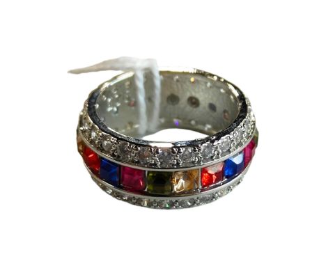 SILVER MULTI GEMSET RING 