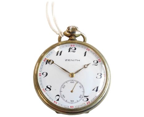 ZENITH POCKET WATCH WITH TRAIN ENGRAVED CASE 
