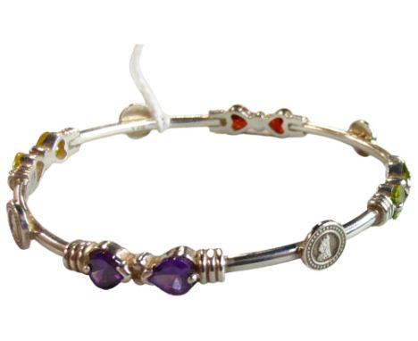 SILVER BANGLE SET WITH PERIDOT, GARNET, AMETHYST &amp; TOPAZ 