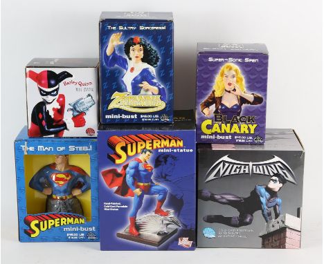 DC Direct boxed mini-statues and mini-busts  a group of six hand-painted, cold-cast porcelain figures, comprises: Superman, 5