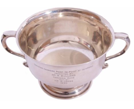 George V silver twin handled pedestal trophy cup, Birmingham 1923, maker's mark William Hutton &amp; Sons Ltd, presentation e