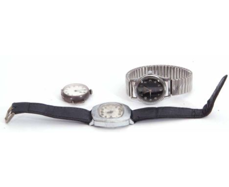 Mixed Lot: Gent's early/mid-20th century Rodania Incabloc wrist watch with green luminous hands and gold sweep hand to a blac