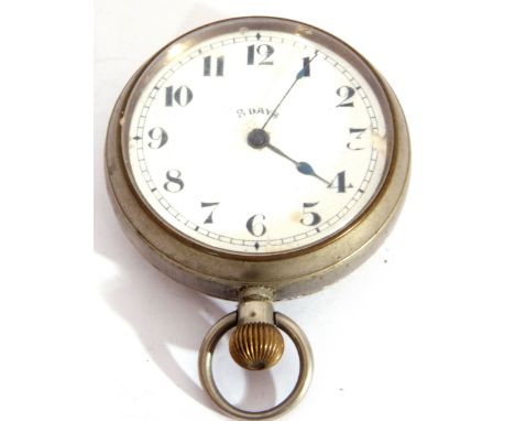 First quarter of 20th century nickel cased pocket watch with blued steel hands to a white enamelled dial with black Arabic nu