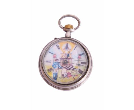 Of Masonic interest: a first quarter of 20th century Continental white metal cased pocket watch with button wind having blued