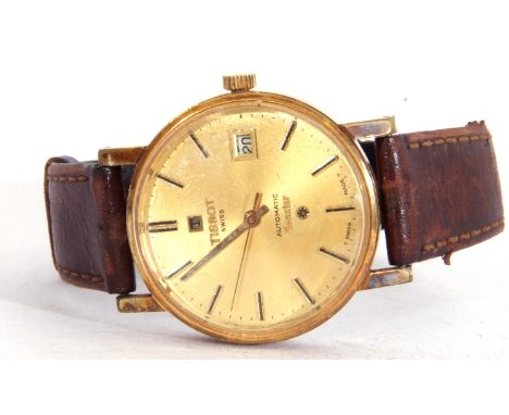 Third quarter of 20th century gent's gold plated cased Tissot automatic movement wrist watch with gold hands to a gold colour