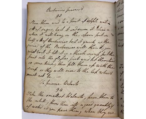 ANON. Manuscript Recipe Book, late 18c. *CR Covers not flat, marks to covers andthroughout.