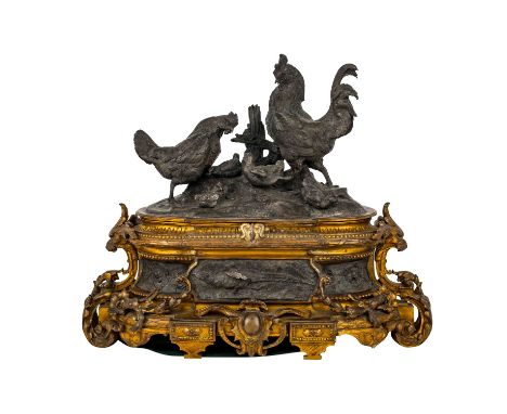 MOIGNIEZ, JULES (1835-1894), Schmuckschatulle, 2. Hälfte 19. Jh., Frankreich, Korpus aus vergoldeter Bronze an den Seiten mit