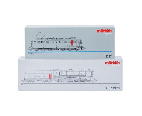 MÄRKLIN 2-tlg Konvolut Lokomotiven, Spur H0, bestehend aus der schwarzen US-Dampflok "Mikado" der NYC, Art.-nr. 37970, inkl. 