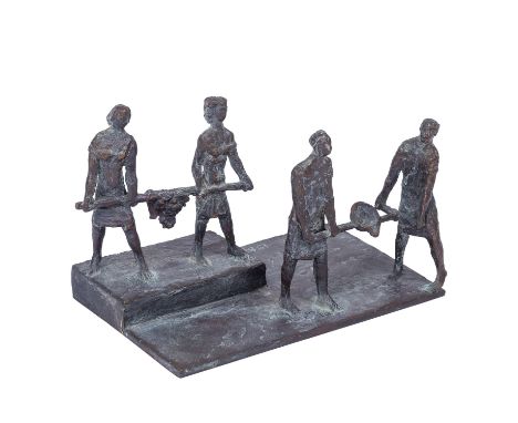LÄPPLE, DIETER (1938 - 2019), "Winzerinnen und Erzgießer", 1987, auf der Plinthe signiert und datiert: "D. LÄPPLE / 1987", St