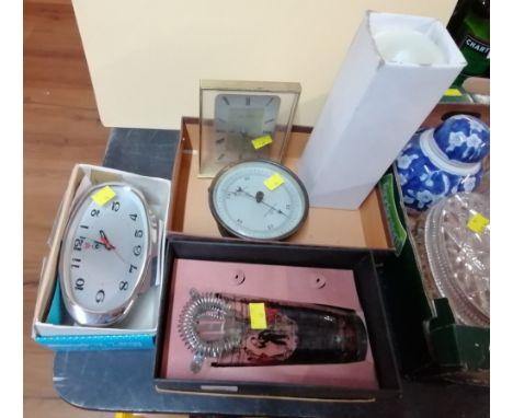 Cocktail measure, Short &amp; Mason barometer, alarm clock and mantle clock