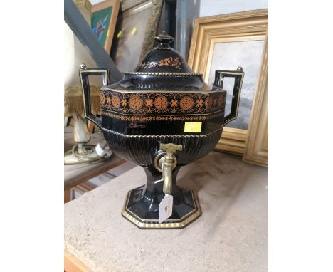 Lidded ceramic urn with brass tap, 19th century in the form of Gibson's  