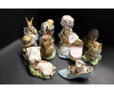 Ten Beswick Beatrix Potter ornaments, to comprise Mrs Rabbit and Bunnies, Mr Jackson, Benjamin Wakes Up, The Old Woman Who Li