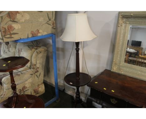 A modern mahogany standard lamp/occasional table