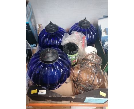 A box of glass ceiling light fittings etc 
