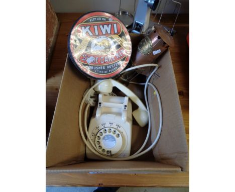 Thomas & Williams Ltd Miners lamp, Cream Dial Telephone and a Kiwi Shoe care kit      