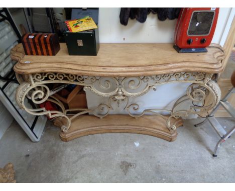 Heavy Painted Cast Iron Console table of Foliate design with Pine top         