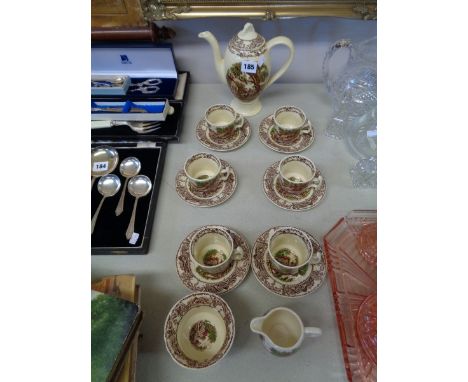 A J Wilkinson Royal Staffordshire Pottery Rural scenes decorated coffee set          
