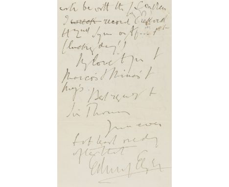 Elgar (Sir Edward William, Baronet, composer and conductor, 1857-1934) 2 Autograph Letters signed to Billy Reed, together 4pp