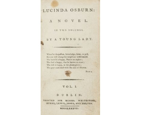 Irish Novel.- Lucinda Osburn: A Novel... By a Young Lady, 2 vol. in 1, first and only edition, lacks A1 blank, vol. I title s