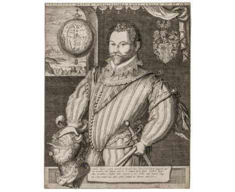 Voyages.- Hondius (Jodocus) Franciscus Draeck nobilissimus Eques Angliæ ano æt sue 43, portrait of Sir Francis Drake, half-le