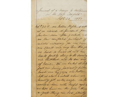 Voyage to Australia.- Hopkins (Ellen) Journal of a Voyage to Melbourne in the Ship "Norfolk"..., ?autograph manuscript, 84pp.