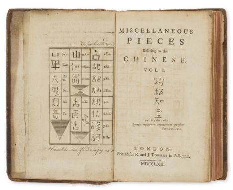 [Percy (Thomas, editor)] Miscellaneous Pieces Relating to the Chinese, 2 vol., first edition, engraved frontispiece, slightly