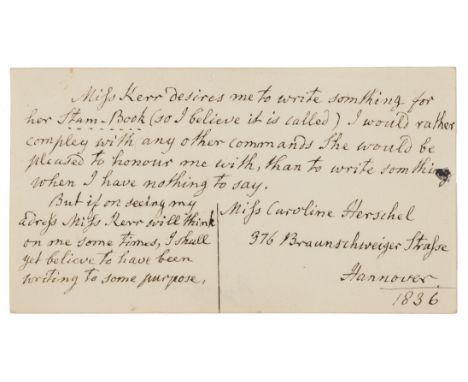 Herschel (Caroline Lucretia, astronomer, sister of Sir William Herschel and aunt of Sir John Herschel, 1750-1848) Contributio