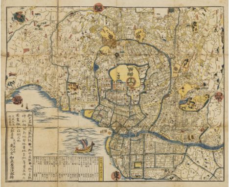 Japan.- [Map of Tokyo], folding colour woodcut map, on four conjoined sheets, overall c,720 x 760mm., title and text in Japan