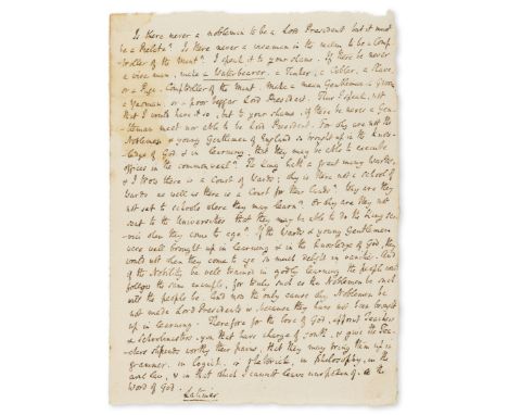 Southey (Robert, poet and reviewer, 1774-1843) Passage from a sermon by Bishop Latimer, autograph manuscript, 1p., folds, sli
