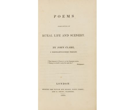 Clare (John) Poems descriptive of Rural Life and Scenery, first edition, lacking initial blank (as usual) but with half-title