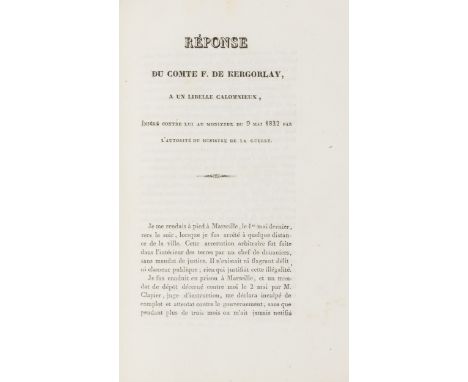 From the library of Alexis de Tocqueville.- Kergorlay (Comte F. de) Réponse du Comte F. de Kergorlay à un libelle calomnieux,