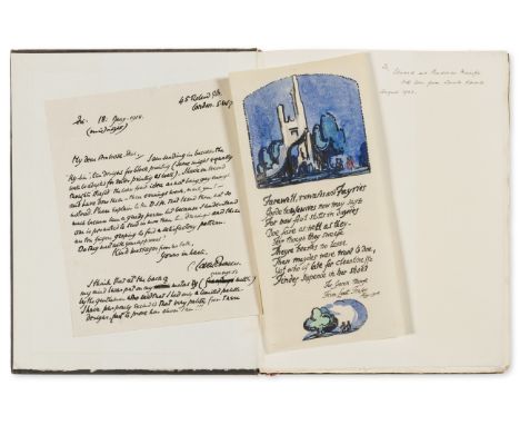 Fraser (Claud Lovat) Farewell, rewards and Fayries...,  manuscript rhyme sheet in black ink with 2 original watercolour drawi