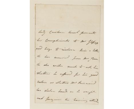 Lamb (Lady Caroline, novelist, 1785-1828) Autograph Letter third person to Mr. Glossop, 1p., 8vo, n.p. [Brocket Hall in anoth