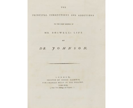 Johnson (Samuel).- Boswell (James) The Life of Samuel Johnson, 2 vol., first edition, second issue with "give" in vol.1 S4r l