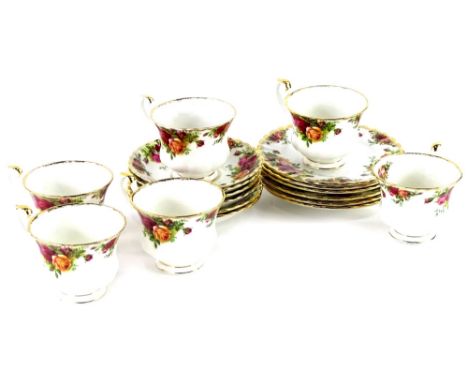 A Royal Albert Old Country Roses pattern part tea service, to include six cups, saucers and plates.