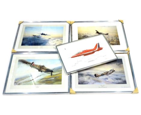 A collection of aviation prints, to include Red Arrow season 1980, signed by members of the team, Robert Taylor First of Many