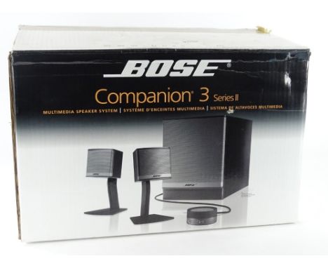 A Bose companion three series two multimedia speaker system, in original box and packaging.