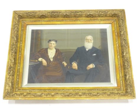 Early 20thC School. Portrait of James Hall and his wife, photographic print, over painted, 39cm x 52cm, in a gilt frame.