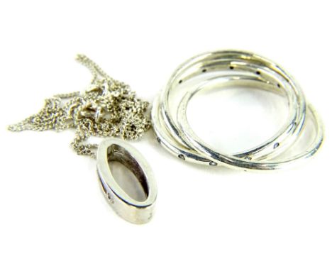 Two silver and diamond jewellery items, comprising a silver and diamond set three link Pandora ring, ring size Q and a silver