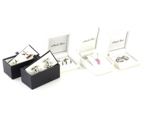 Various Nicole Barr costume jewellery, comprising four sets of cufflink's, elephants, racing cars and others, and a silver fl