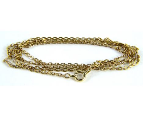 A longuard chain, of modern link design, with larger circular clasp, 90cm long overall, 12.3g all in.