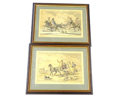 Bunbury, after Rowlandson. Sit's airing themselves on a Sunday, coloured print, and another similar titled Irish Jaunting Car