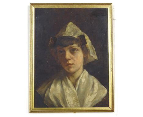 Late 19thC Continental School. Portrait of a lady, oil on board, 32cm x 22cm.