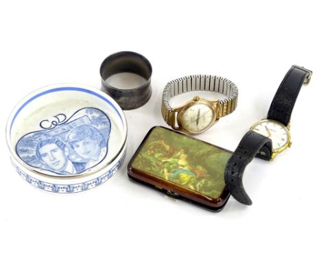 A small quantity of wristwatches and trinkets, to include a gent's Le Ceminant wristwatch, a Thoral 30 dual gent's wristwatch