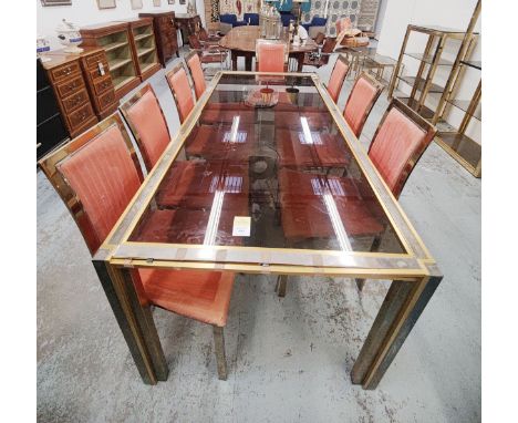 DINING TABLE , vintage 1970s, polished metal and gilt metal with a smoked glass top, 90cm D x 190cm L x 75cm H. 