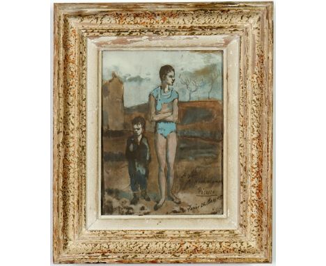 PABLO PICASSO, Harlequin and Boy, pochoir and lithograph in colours, edition: 500, signed in the plate, suite: 15 drawings, F